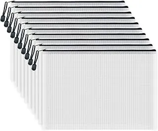 10 Bolsas de Archivos con Cremallera, Bolsa de Malla de Plástico Impermeable para Oficina y Escuela, Bolsas de Almacenamiento de Juegos de Mesa (Tamaño A4 13.4''x9.4'', Blanco y Negro)
