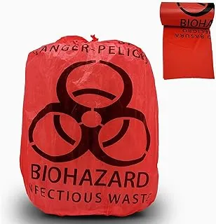 100 bolsas de basura rojas de riesgo biológico de 24.4 pulgadas, grado médico, eliminación segura de desechos infecciosos sin fugas, bolsas de basura para eliminación de desechos infecciosos