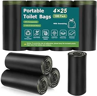 100 bolsas de inodoro portátiles, biodegradables con cordón y aroma a limón, para asiento de cubo de 5 a 8 galones para acampar al aire libre, viajes en automóvil