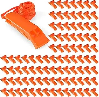 100 Piezas de Silbatos de Emergencia con Cordón Silbatos de Seguridad y Supervivencia Sonido Fuerte para Seguridad, Camping, Senderismo, Navegación, Caza, Señalización de Rescate