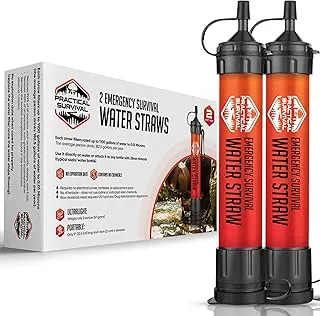 2 popotes de agua de emergencia de alta capacidad, ligeros, reutilizables, filtros de 1800 galones para camping, senderismo, viajes, ciclismo, supervivencia y emergencias. Sin fecha de caducidad