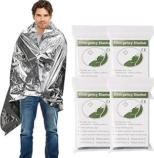 4 paquetes de mantas de emergencia, mantas de Mylar premium, manta térmica para acampar, mantas espaciales de supervivencia, mantas de aluminio para calor, manta reflectante de calor para exteriores
