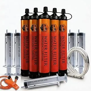 5-Pack Personal Water Filter Straw with Emergency Whistle, Portable Reusable Survival Filter for Family Camping, Hiking, Backpacking & Emergency Preparedness
