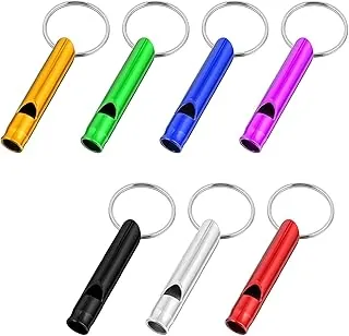 7 piezas de silbato de atención con llavero, silbato de aluminio extra fuerte, silbatos ligeros resistentes para camping, senderismo, barco, caza, pesca