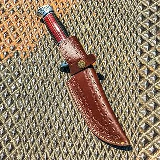 9" Funda de cuero real hecha a mano para cuchillo de hoja de caza fijo grabado/lazo de cinturón