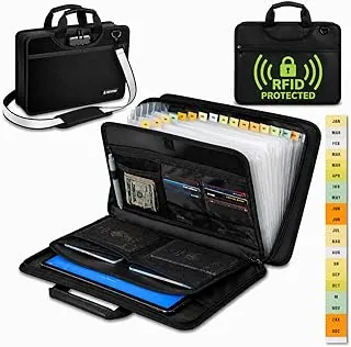 Accordion File Organizer Fireproof, Water-Resistant Document Bag-13 Pocket File Folder-RFID Pocket,Labels,Combination Lock,Reflective Shoulder Strap-Important Document Folder-Home,Office,Travel