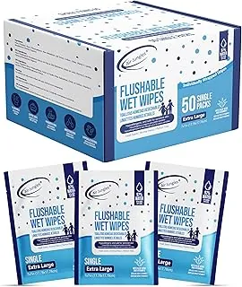 Air Jungles Toallitas desechables de tamaño de viaje envueltas individualmente, 50 unidades, toallitas para glúteos con aloe vera y vitamina E, ultra suaves y grandes para adultos y niños, 97% de agua, XL 7 x 7 pulgadas, aroma fresco