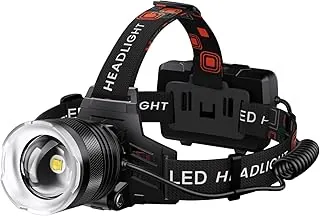 AMAKER - Linterna frontal LED recargable, 90000 lúmenes, superbrillante, con 5 modos y nivel IPX6, impermeable, recargable con USB, ajustable a 90 °, con zoom, para acampar al aire libre, correr, ciclismo, escalada, etc.