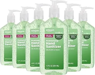 Amazon Basic Care - Desinfectante de manos 62%, con aloe, 12 onzas líquidas (paquete de 6 unidades)