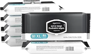 Amazon Basics Toallitas desechables extra grandes, 360 toallitas (6 paquetes de 60), toallitas húmedas para adultos y cierre hermético