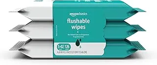 Amazon Basics Toallitas húmedas desechables para adultos, sin fragancia, 126 unidades (3 paquetes de 42) el embalaje puede variar
