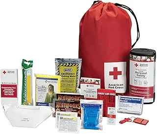 American Red Cross Producto oficial | Paquete de emergencia de seguridad personal de lujo con bolsa | Suministros de trauma | Mochila médica | Vendajes, toallitas, guantes, silbato, más
