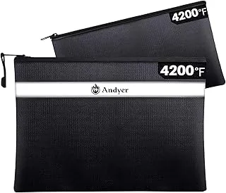 Andyer Bolsa de documentos ignífuga con bolsa de dinero, paquete de 2 unidades de 13.4 x 10 pulgadas y 11 x 6 pulgadas, bolsa impermeable ignífuga para dinero, pequeña bolsa segura ignífuga, bolsa a