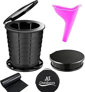 ANJ OUTDOORS Inodoro retráctil para acampar con orinario femenino, inodoro portátil de altura ajustable para adultos y niños | Orinal portátil, inodoro de campamento, juego de inodoro de viaje, color negro