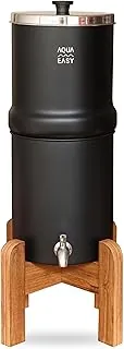 AquaEasy Sistema de Filtro de Agua por Gravedad de Acero Inoxidable con Certificación NSF/ANSI 372 (2.25 Galones) 2X Filtro de Carbón Activado, Grifo de Acero Inoxidable y Soporte de Madera | Sistema