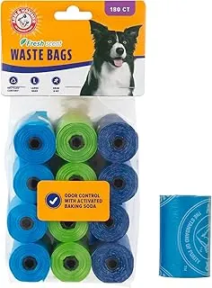 Arm & Hammer Bolsas desechables de basura para perros y gatos fáciles de rasgar con bicarbonato de sodio activado, 180 bolsas de excrementos de perro, 9 x 14 pulgadas
