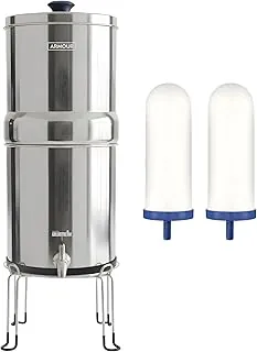 Armour - Sistema de filtro de agua por gravedad de acero inoxidable – Filtro de agua para encimera con 2 filtros de cerámica FTO Plus para eliminación de plomo, fluoruro y virus – Filtración de agua