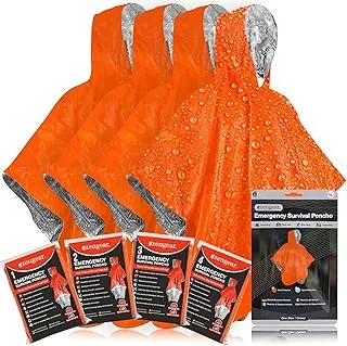 aZengear Poncho de supervivencia de emergencia (4 piezas) Manta térmica de Mylar y lámina de aluminio para retención de calor y lluvia | Reversible con capucha | Impermeable, a prueba de viento