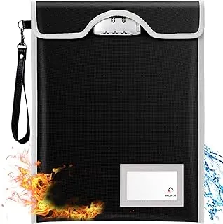 BALAPERI Bolsa ignífuga para documentos, 15'x11', tamaño A4/A5/carta/legal, bolsa de dinero con cerradura de combinación, resistente al agua, negro, estilo clásico