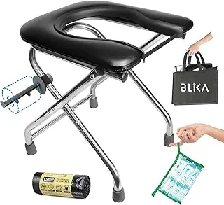 BLIKA Inodoro Portátil para Acampar, Inodoro Plegable de Acero Inoxidable para Campamento y Viaje de 350LBS con Asiento Suave para Adultos, Inodoro Portátil de 16.5 Pulgadas para Camioneros, Acampar