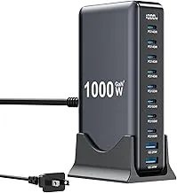 Bloque de cargador USB C de 1000 W, estación de carga USB C de 10 puertos GaN IV, estación de carga de múltiples puertos esenciales de viaje, adaptador de cargador rápido para laptop de 140 W para MacBook Pro/Air, DELL, iPad, iPhone, Samsung Galaxy