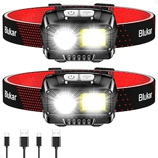 Blukar - Linterna frontal LED recargable, 2000 lúmenes, súper brillante, regulable, con sensor de movimiento - 8 modos, luz puntual y de inundación, impermeable IPX5 para acampada, senderismo, correr