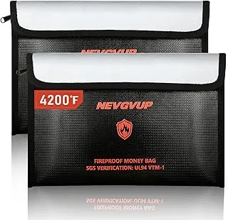 Bolsa de dinero ignífuga de 4200 °F – Aislamiento térmico mejorado, 9.8 x 6.5 pulgadas, pequeñas bolsas de documentos ignífugas con cremallera impermeable, juego de bolsas seguras a prueba de fuego para objetos de valor, bordes ignífugos, bolsa de fuego 2 paquetes