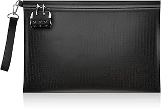 Bolsa de documentos ignífuga con cerradura y cremallera, soporte de 13.8 x 9.8 x 0.8 pulgadas para efectivo, papeles de tamaño A4 y objetos de valor, bolsa de documentos impermeable e ignífuga con