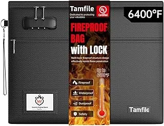 Bolsa de documentos ignífuga de 6400 ℉ con cerradura, bolsa de dinero ignífuga de 14.5 x 11.5 pulgadas, 2 bolsillos con cremallera para efectivo, bolsa de dinero segura contra incendios con cremallera