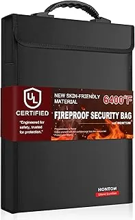 Bolsa de documentos ignífuga de 6400 ℉ con tapa, 15.4 x 11.4 x 1.77 pulgadas, bolsa de dinero impermeable ignífuga con 2 bolsillos para archivos, 12 capas con aislamiento térmico, almacenamiento seguro para documentos tamaño carta legal A4 y objetos de valor