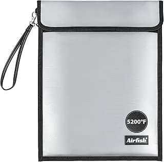 Bolsa de documentos ignífuga mejorada con 2 bolsillos (5200℉), 15 x 11.5 pulgadas, bolsa con revestimiento de silicona no irritante resistente al fuego e impermeable, carpeta ignífuga para documentos