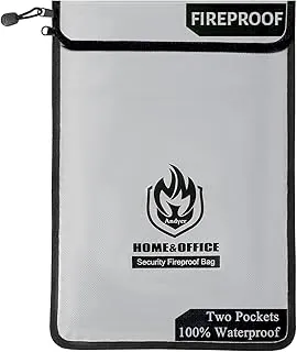 Bolsa de Documentos Ignífuga Mejorada con Dos Bolsillos (2000℉), andyer 15”x 11” Bolsa de Dinero Ignífuga e Impermeable para Efectivo con Cremallera, Organizador de Almacenamiento de Documentos