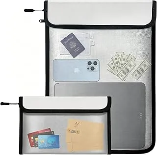 Bolsa de documentos impermeable ignífuga – Protección de 2000 ℉, dos bolsillos mejorados, tiras reflectantes | 2 tamaños (5 x 8 pulgadas y 11 x 15 pulgadas) | Bolsa segura contra incendios certificada para efectivo, pasaportes y archivos legales