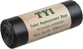 Bolsas de inodoro portátiles para camping, 20 bolsas de repuesto para inodoro, 8 galones, 30 litros, 100% biodegradables para uso con cubo de 5 galones, certificado BPI y OK compost HOME