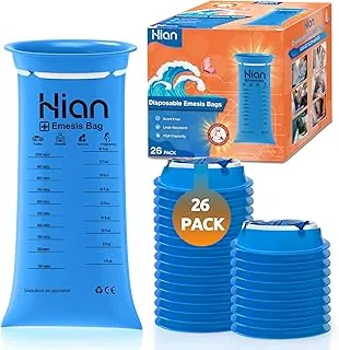 Bolsas de vómito desechables Hion – Paquete de 26 bolsas de emesis de 1000ml – Resistente a fugas, de grado médico, portátil – Perfecto para mareo por movimiento, en automóviles y aviones, mujeres