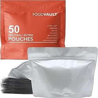 Bolsas MRE Mylar de 16 mil de grosor total, bolsas resellables de pie para almacenamiento de alimentos a largo plazo, comidas liofilizadas y mochileros [paquete de 50 | 9 x 6.5 x 4.25 pulgadas]
