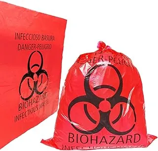 Bolsas rojas de residuos de riesgo biológico, 20 unids 16.5x20in/42x51cm Bolsa de basura infecciosa de acción médica con símbolo de peligro peligroso desechable