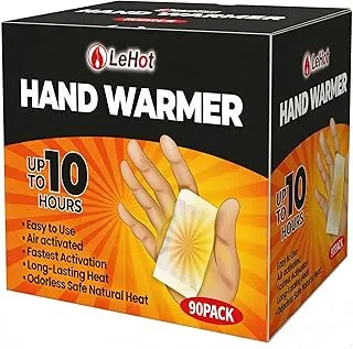 Calentadores de manos: 90 paquetes de almohadillas de calor desechables para manos calientes, calentadores de manos calientes, hasta 10 horas de calor seguro y continuo, perfecto para campamento, esquí al aire libre, pesca, ideal para exteriores y viajes.