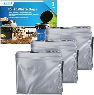 Camco Bolsas de Desechos para Inodoro – Diseño duradero de doble bolsa a prueba de fugas – Bolsa interior convierte en gel cualquier líquido – Ideal para camping, senderismo y caza y más – Paquete de
