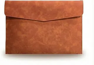 Carpeta de documentos de cuero A4 – Sobres de relleno reutilizables con solapa cuadrada – Organizador de negocios impermeable con cierre grueso a presión (1 unidad, color marrón)