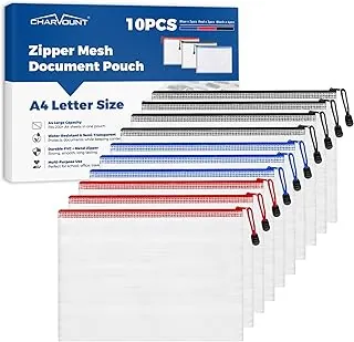 Charmount Bolsas de malla A4 con cremallera, carpetas de plástico impermeables para organizar documentos, bolsas multiusos para oficina, escuela, juguetes, juegos de mesa, rompecabezas, viajes y suministros de almacenamiento para el hogar, paquete de 10