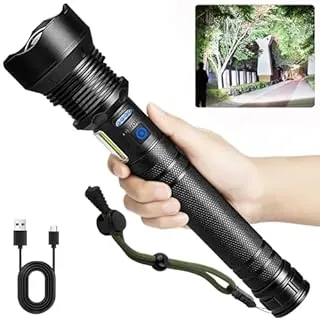 Cinlinso Linternas Recargables de Alto Lúmenes, 99,000 Lúmenes Linterna LED Súper Brillante, Linterna con 7 Modos, IPX6 Impermeable, Linterna Potente de Mano para Campamento, Emergencias (Negro)