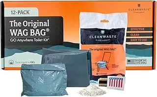 Cleanwaste Bolsa de cera original para inodoro portátil (paquete de 12) – Kit para ir a cualquier lugar para camping, navegación, viajes, polvo gelificante de la NASA para caca o orina
