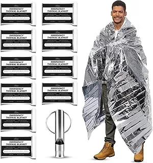 CloudTen Paquete de mantas de emergencia de alta calidad | 10 mantas resistentes a desgarros más silbato de emergencia | Mantas reutilizables de Mylar de emergencia para equipo y suministros de