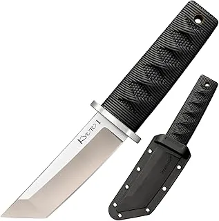 Cold Steel Kyoto 3.25" Cuchillo Tanto Utilitario para Caza al Aire Libre de Hoja Fija de Acero Inoxidable 8Cr13MoV Duradero y Compacto, Mango Kray-Ex Texturizado de 3 3/8", Funda Incluida