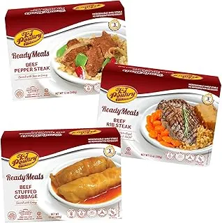 Comidas de carne Kosher Mre listas para comer, variedad de carne de res y pimienta, filete de costilla de ternera, rollos de repollo rellenos (paquete de 3) – Entree preparado totalmente cocido, cena