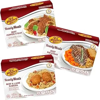 Comidas de carne Kosher Mre listas para comer, variedad de carne de res y cordero, filete de costilla de ternera, filete de pimienta de res (paquete de 3), plato preparado totalmente cocido, cena de