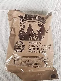 Comidas genuinas de MRE militares 2022 listas para comer con fecha de inspección 2022 o más reciente (trozos de pollo, blanco, cocidos)