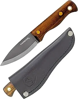 Condor Tool and Knife mini cuchillo Bushlore de punta caída, 3 pulgadas, mango de madera de nogal, funda de piel