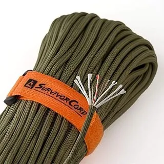 Cordón supervivencia 550 Titan Paracord (3/diámetro de 16 pulgadas) con integrada línea de pesca militar, fuego, patentado y cable trampa. Exclusivamente de Titan Survival., Verde